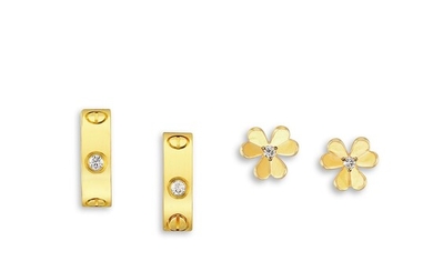 Van Cleef & Arpels and Cartier, A Pair of Diamond and Gold 'Frivole' Earrings, Van Cleef & Arpels, and A Pair of Diamond and Gold 'Love' Earrings, Cartier