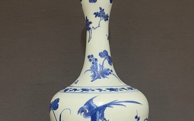 Vase - Porcelain - - Birds florals lotus, plum blossom, bamboo - Fabulous blue - China - Chongzhen (1620-1670)