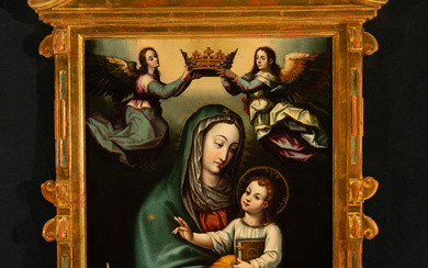 Very Large Popolo Virgin with Child Jesus in Arms, Novohispanic...