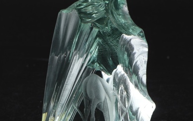 Vicke Lindstrand for Kosta Etched Art Glass Block Sculpture