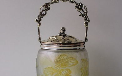 Victor Saglier & probably Verreries d'Art Lorraine (Daum) - Art Nouveau floral cookie jar barrel