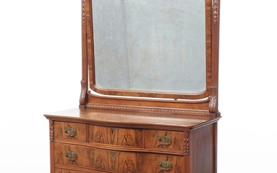 Victorian Figured Walnut Dresser with Mirror, Late 19th or Early 20th C