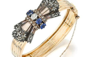 Victorian Synthetic Sapphire and Diamond Bangle, French