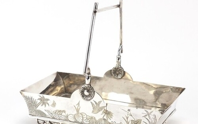 Victorian aesthetic silver plated basket with naturalistic s...
