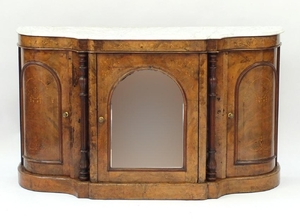 Victorian inlaid burr walnut Credenza with marble top above ...
