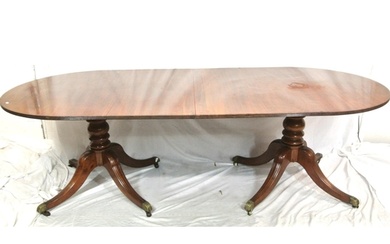 Victorian mahogany D-end twin pillar dining table with reede...