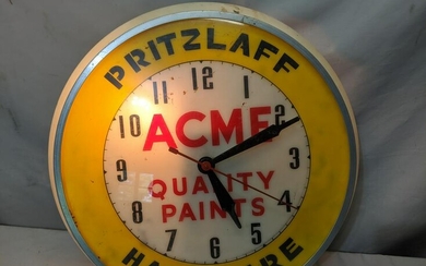 Vintage Acme Quality Paints Bubble Glass Light Up Clock