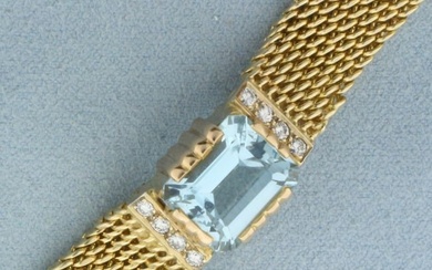 Vintage Aquamarine and Diamond Bracelet in 14k Yellow and Rose Gold