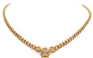 Vintage Chrysoprase Diamond Gold Pendant Curb Link Necklace