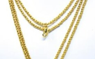 Vintage Double Strand Gilt Metal Lariat Necklace