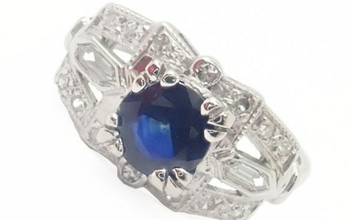 Vintage Estate Platinum Diamond Sapphire Art Deco Ring