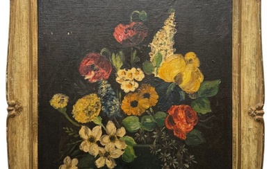 Vintage Floral Still Life Oil on Board Painting Unknown Artist