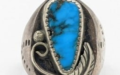 Vintage Men's Sterling Silver Turquoise Ring