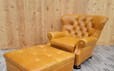 Vintage Ralph Lauren Tufted Chesterfield Wingback Lounge Chair & Ottoman...