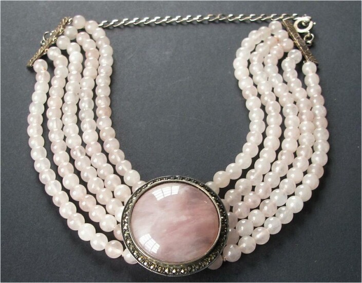 Vintage Rose Quartz sterling silver multi strand choker necklace FR3SH