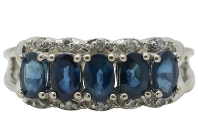 Vintage Sapphires Diamonds 14K WHite Gold Ring