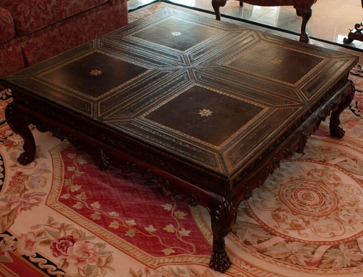 Vintage Square Wooden Coffee Table W/Gilt Inlay