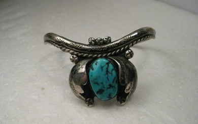 Vintage Sterling Silver Turquoise Naja Cuff Bracelet