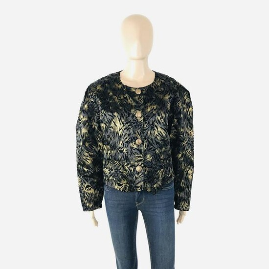 Vintage Women Black Gold Velvet Blazer Jacket Size US