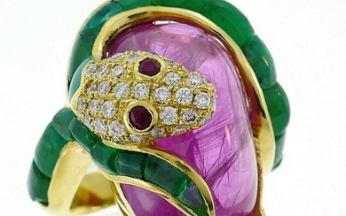 Vintage Yellow Gold Snake RING Diamond Ruby Emerald
