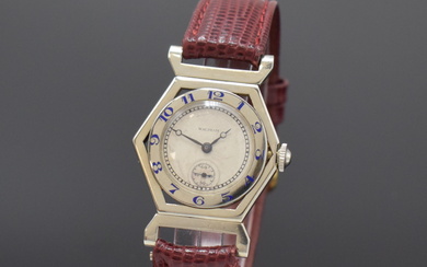 WALTHAM rare 6-angled 18k white gold wristwatch, USA around 1930,...