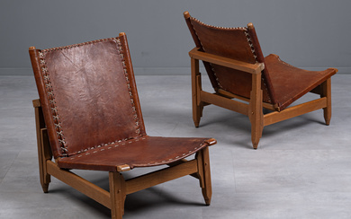 WERNER BIERMANN. for Arte Sano, two chairs/lounge chairs, saddle leather, oak, 1960s, Columbia (2).