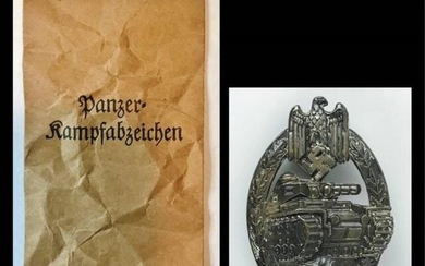 WW2 German Heer / SS Panzer Badge, Bronze, Packet