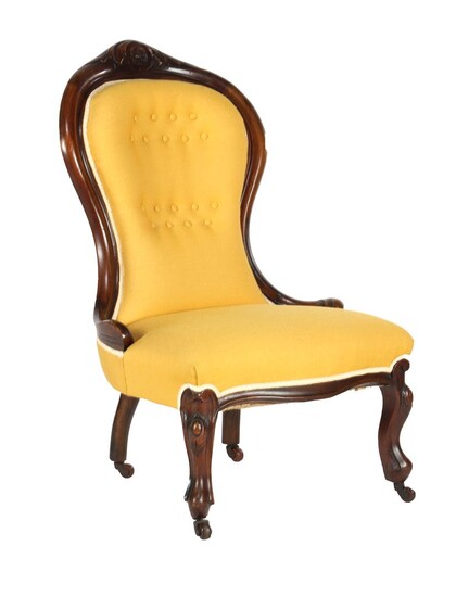 (-), Walnut chair with yellow upholstery, England ca....