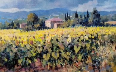 Walter Marchese (1958) - Toscana paesaggio con girasoli sfioriti