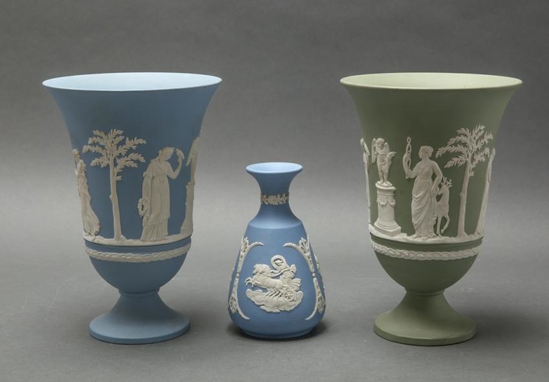 Wedgwood Jasperware Urns & Vase, 3 Pcs