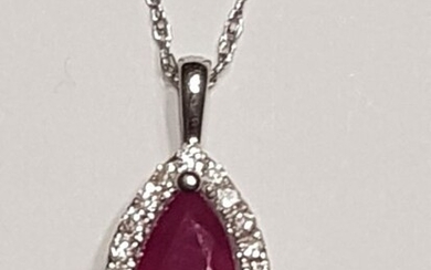 White gold - Necklace, Necklace with pendant - 0.12 ct Diamond - Ruby