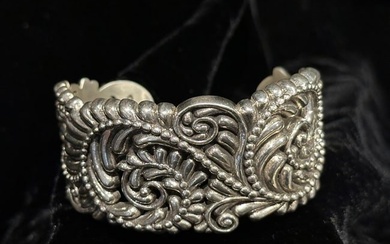Wide Sterling Silver Scroll Design Cuff Bracelet