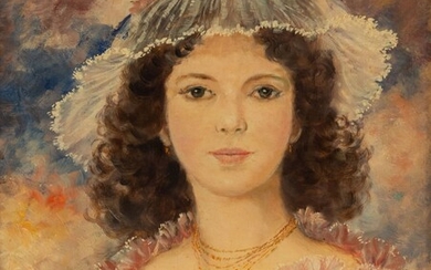 William MALHERBE (1884-1951). Portrait de jeune femme à la collerette rose. Huile sur carton, signée...