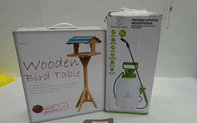 Wooden garden bird table and 5L pressure sprayerCondition Report There...