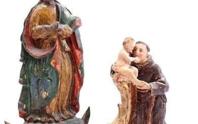Wooden polychrome colored statue of Saint Anthony of
