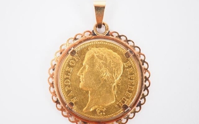 Yellow gold pendant with a 40 gold franc coin, 1810....