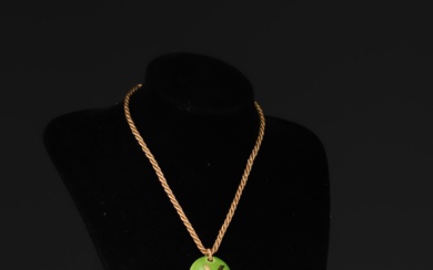 Yves SAINT LAURENT - Green and gold porcelain pendant, monogrammed...