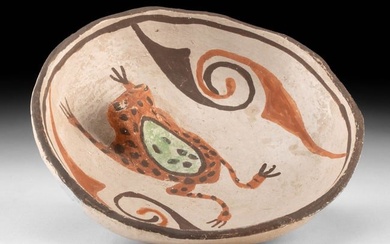 Zuni Polychrome Shallow Bowl w/ Spotted Frog in Relief