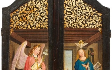 Zwei Seitentafeln eines Flügelaltars mit Verkündigung und Heiligen, Deutschland, 18. Jh. und Niederlande 16. Jh.