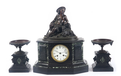 antique garniture with a clock with case