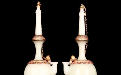 pair of exquisite white jade-covered silver-gilt pots with floral patterns