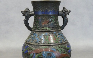A late 19th century Far Eastern bronze cloisonné vase with...