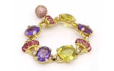womens Gemstone and Pink Sapphire Statement Charm Bracelet