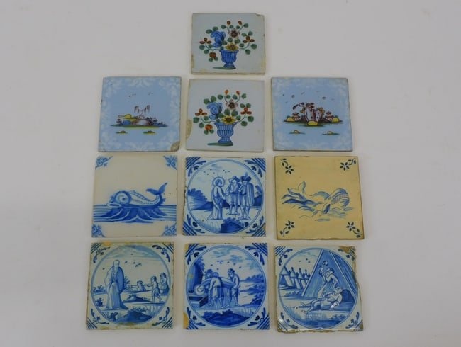 (10) Delft and tin-glazed earthenware tiles. 18th