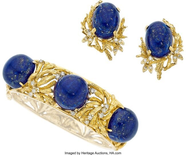 10090: Lapis Lazuli, Diamond, Gold Jewelry Suite Stone