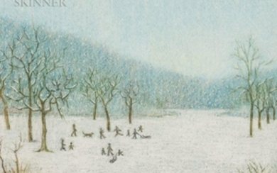 American School, 20th Century Winter Scene with Figures