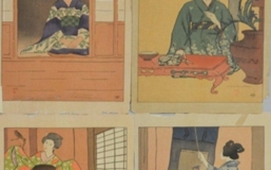 Charles Hovey Pepper (American, 1864-1950) Four Woodcuts: Dyn-ko Looks at the Garden, Fleur-de-Lys (Ikebana), Geisha (The Japanese Danc