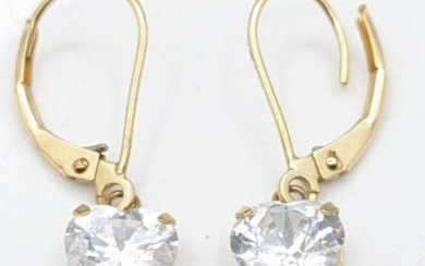 10K Yellow Gold CZ Heart Dangle Earrings