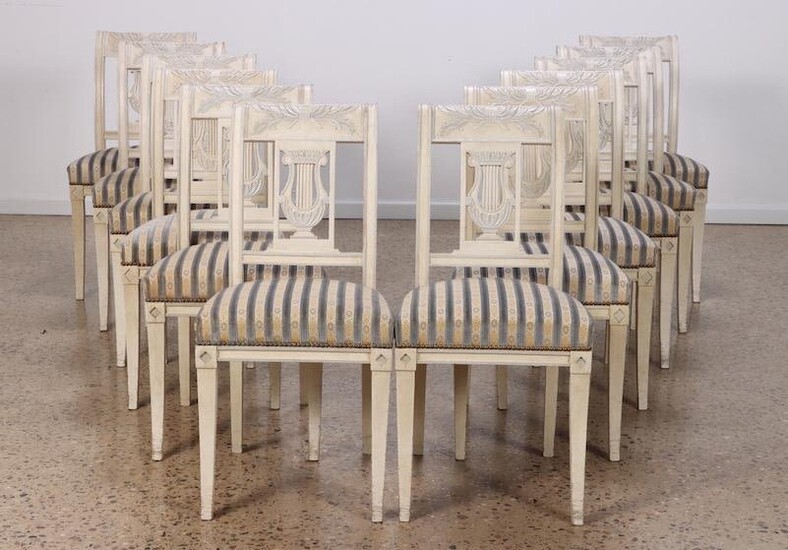 12 FRENCH PAINTED DIRECTOIRE DINING CHAIRS 1940