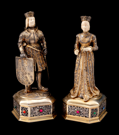 A Pair of German Silver-Gilt and Jeweled Figures